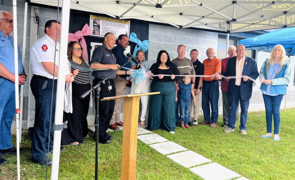 ribbon cutting for the safe haven baby box